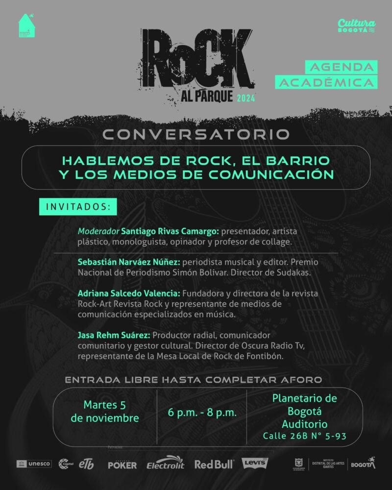 Martes 5 de noviembre de 2024
Conversatorio: Hablemos de rock, el barrio y los medios de comunicación