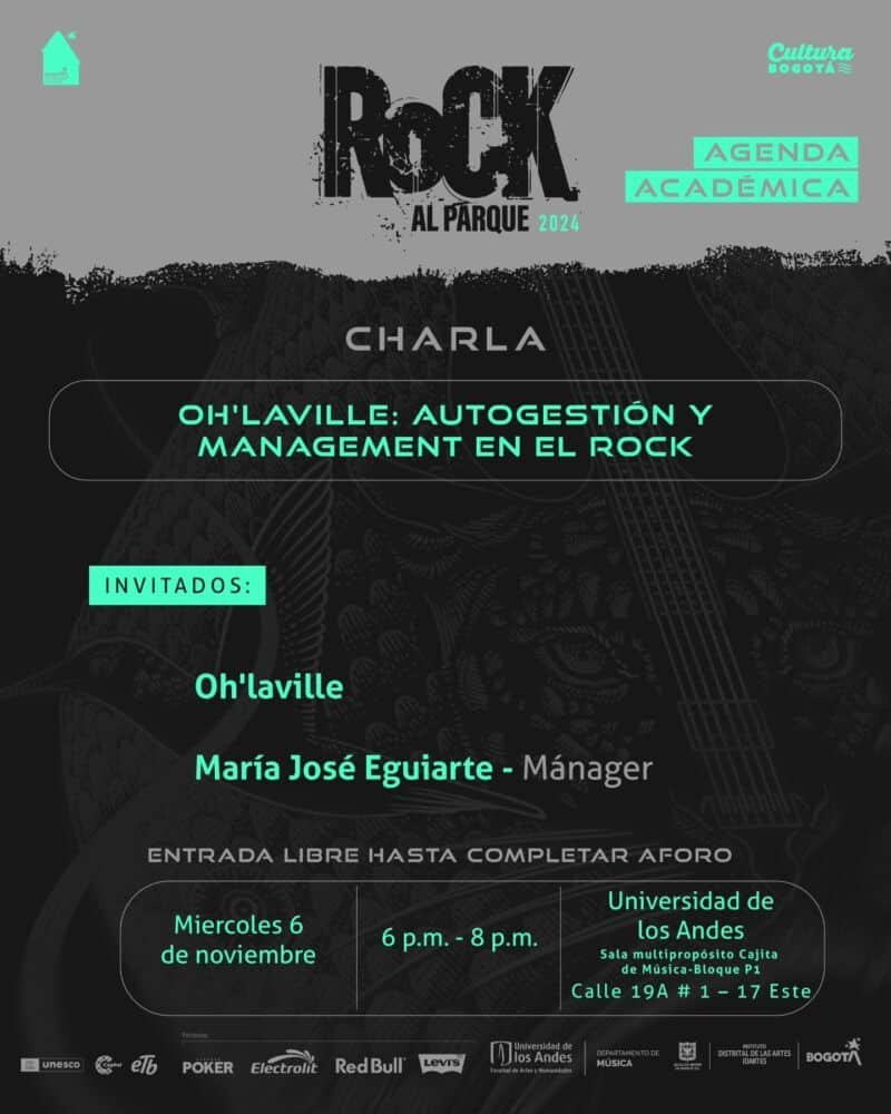 Miércoles 6 de noviembre de 2024 Charla: Oh'laville - Autogestión y management en el rock