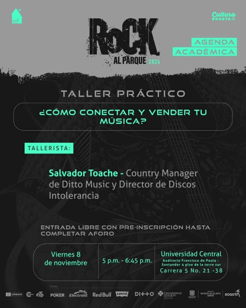 Viernes 8 de noviembre de 2024
Taller práctico: ¿Cómo conectar y vender tu música?